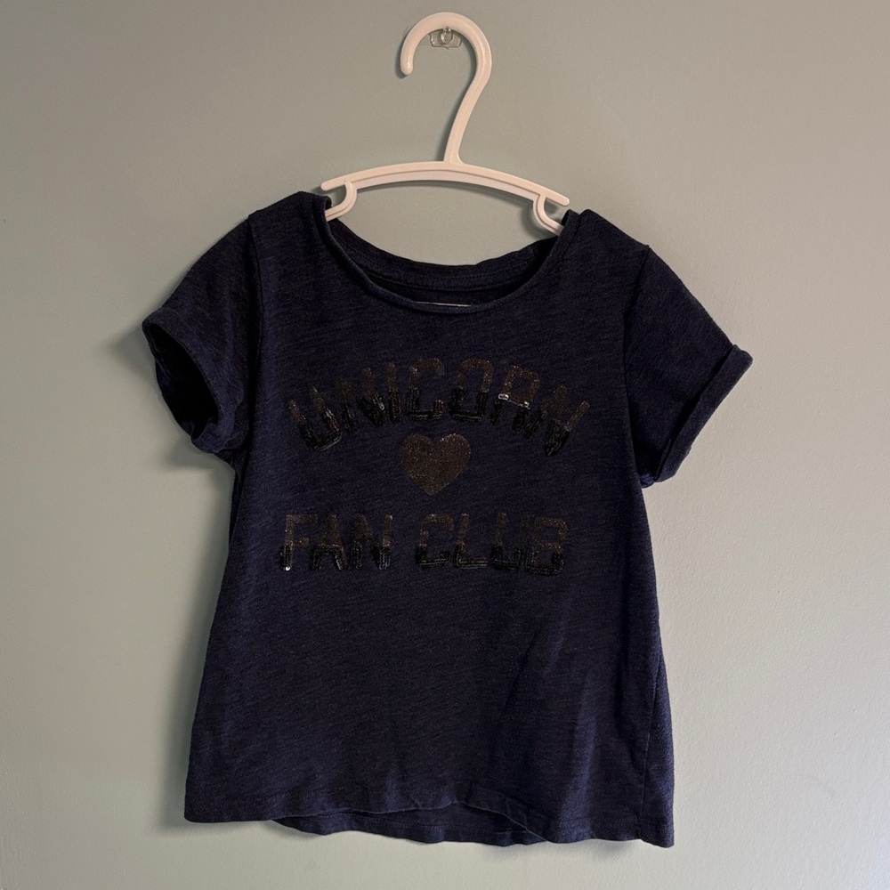 George Navy Blue Unicorn Fan Club Sequence Print T-Shirt, Girl Size 6